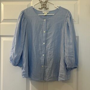 H&M Sky Blue Linen Blend Blouse